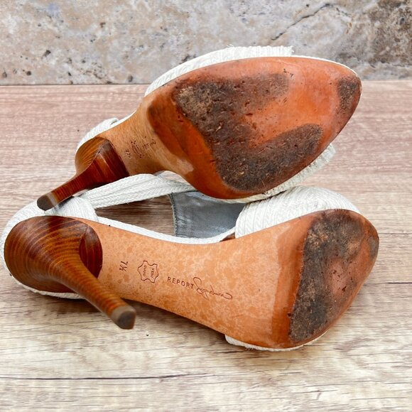 Report Signature Heels Women Sz 7.5 White Leather Dress Platform Raffia Textured - Picture 8 of 10